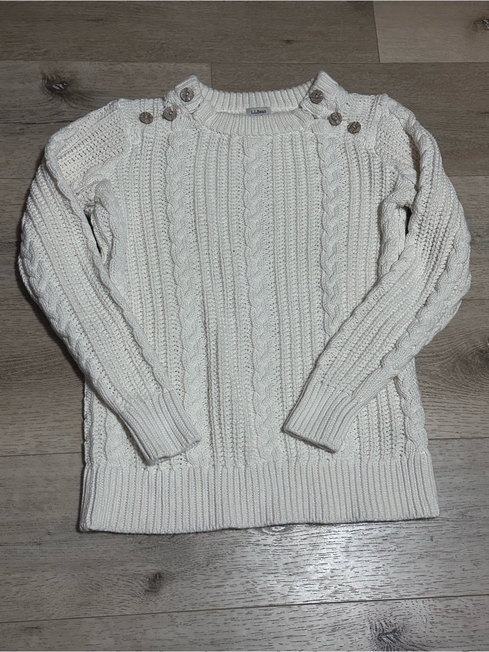 L.L. Bean Cream Cable-Knit Button-Shoulder Sweater